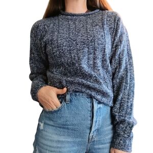 Vintage Ash Creek Ribbed Knit Fisherman Sweater Small Blue Roll‎ Neck Oversized
